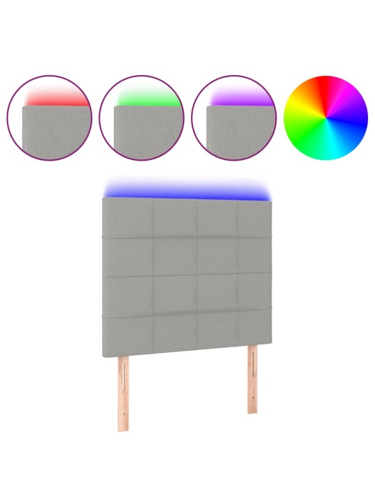 Čelo postele s LED světle šedé 90x5x118/128 cm textil