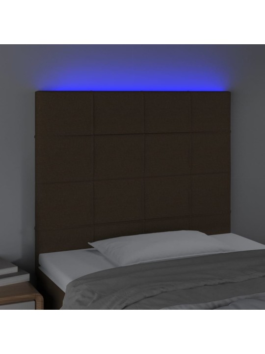 Čelo postele s led tmavě hnědé 100x5x118/128 cm textil