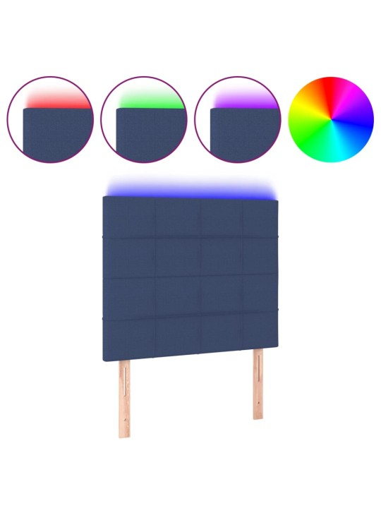 Čelo postele s LED modré 100x5x118/128 cm textil