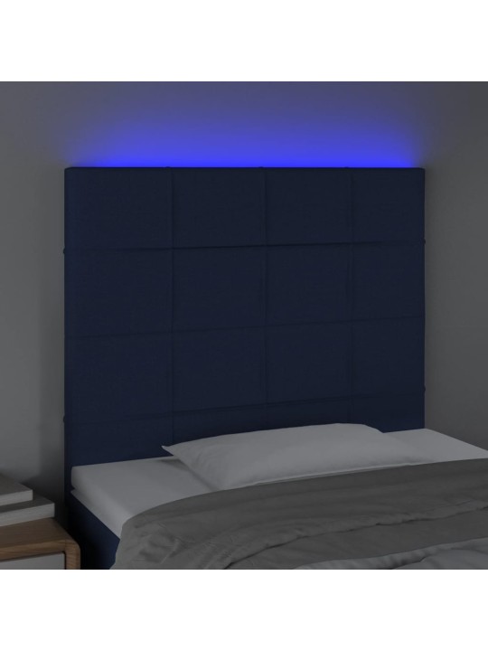 Čelo postele s LED modré 100x5x118/128 cm textil
