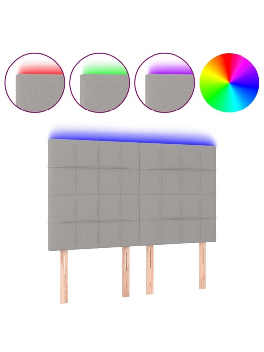 Čelo postele s LED světle šedé 144x5x118/128 cm textil