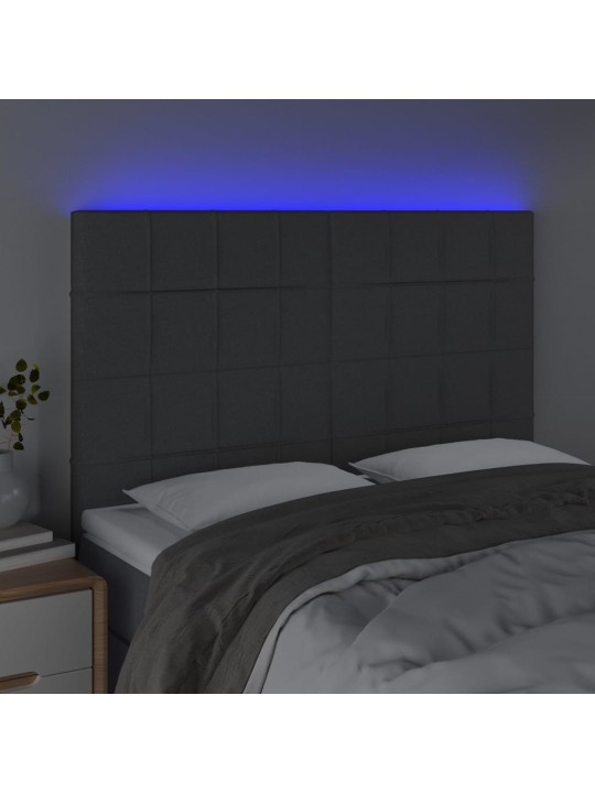 Čelo postele s LED tmavě šedé 144x5x118/128 cm textil