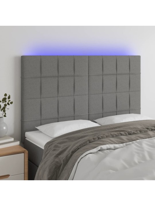 Čelo postele s LED tmavě šedé 144x5x118/128 cm textil