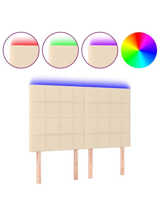 Čelo postele s led krémové 144x5x118/128 cm textil