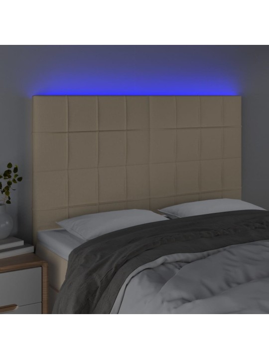 Čelo postele s led krémové 144x5x118/128 cm textil