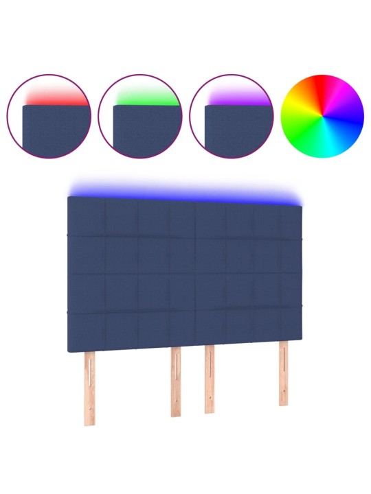 Čelo postele s LED modré 144x5x118/128 cm textil