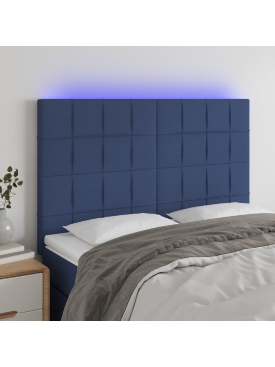 Čelo postele s LED modré 144x5x118/128 cm textil