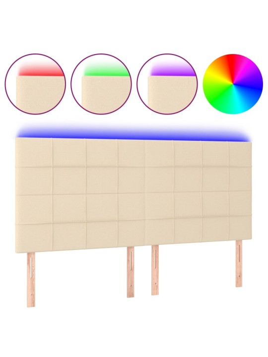 Čelo postele s led krémová 200x5x118/128 cm textil