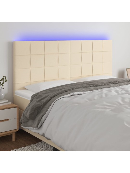 Čelo postele s led krémová 200x5x118/128 cm textil
