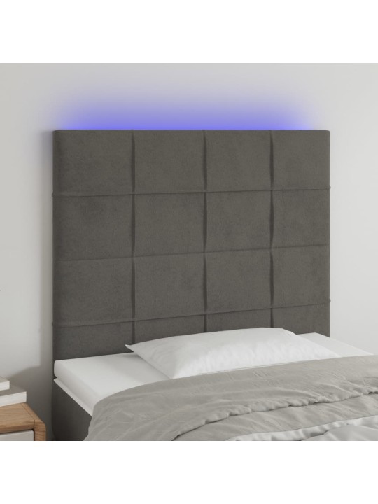 Čelo postele s LED tmavě šedé 80x5x118/128 cm samet