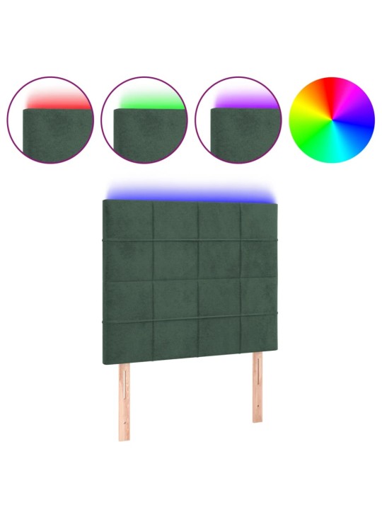 Čelo postele s LED tmavě zelená 90x5x118/128 cm samet