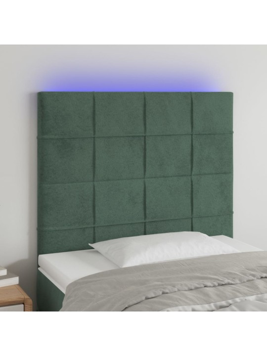 Čelo postele s LED tmavě zelená 90x5x118/128 cm samet