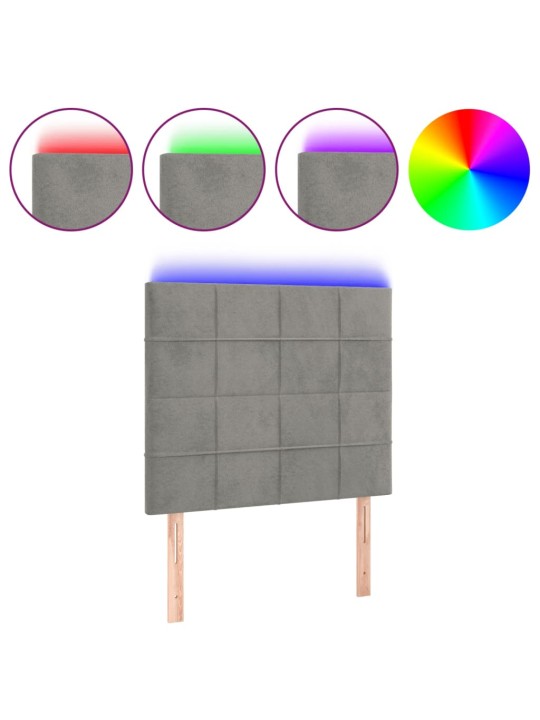 Čelo postele s LED světle šedé 100x5x118/128 cm samet