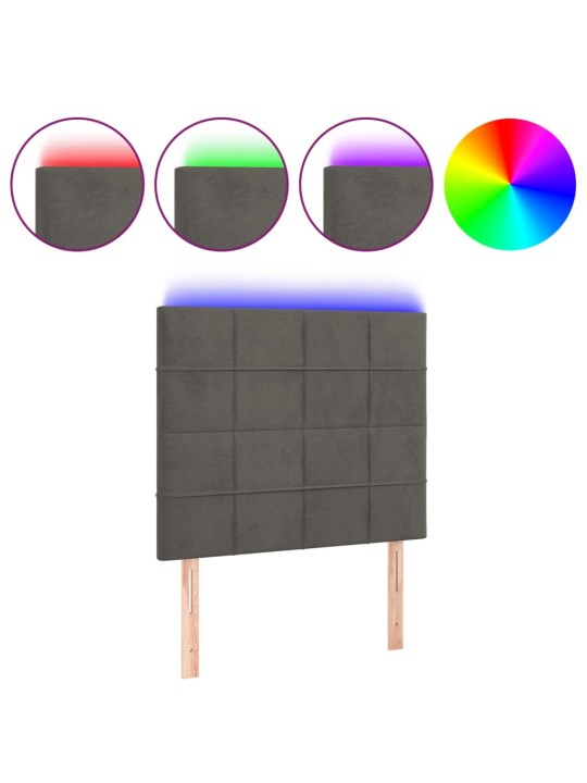 Čelo postele s LED tmavě šedé 100x5x118/128 cm samet
