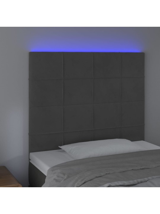 Čelo postele s LED tmavě šedé 100x5x118/128 cm samet