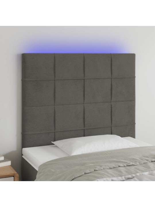 Čelo postele s LED tmavě šedé 100x5x118/128 cm samet