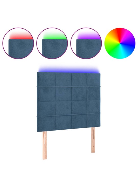 Čelo postele s LED tmavě modré 100x5x118/128 cm samet