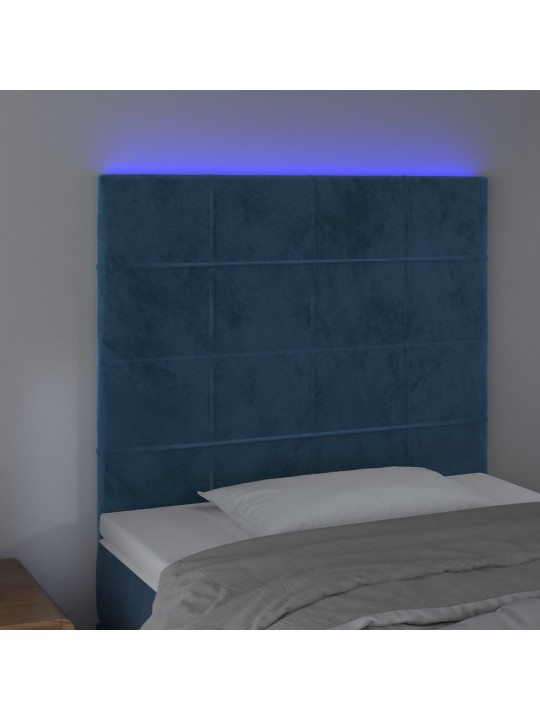 Čelo postele s LED tmavě modré 100x5x118/128 cm samet