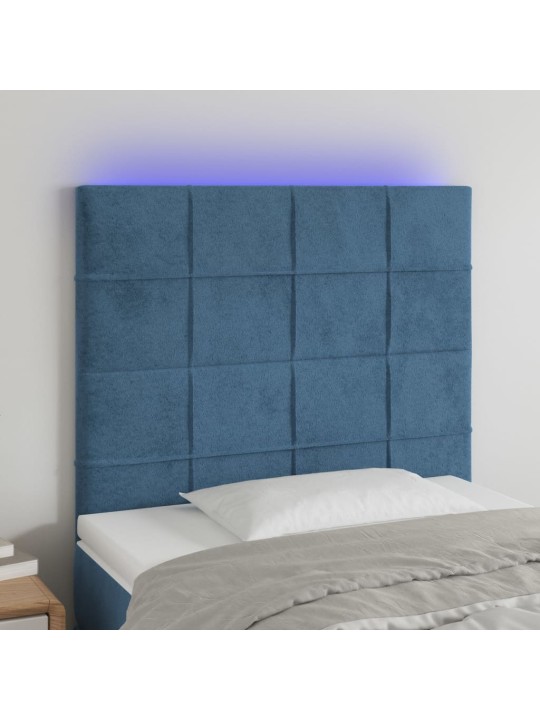 Čelo postele s LED tmavě modré 100x5x118/128 cm samet