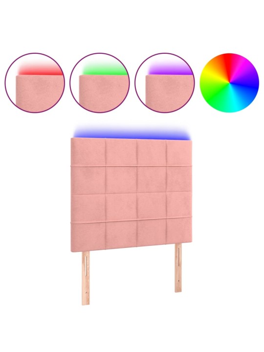 Čelo postele s LED růžové 100x5x118/128 cm samet