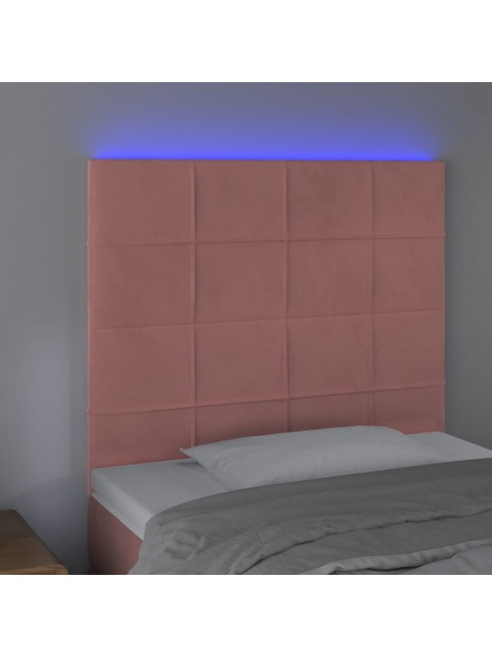 Čelo postele s LED růžové 100x5x118/128 cm samet
