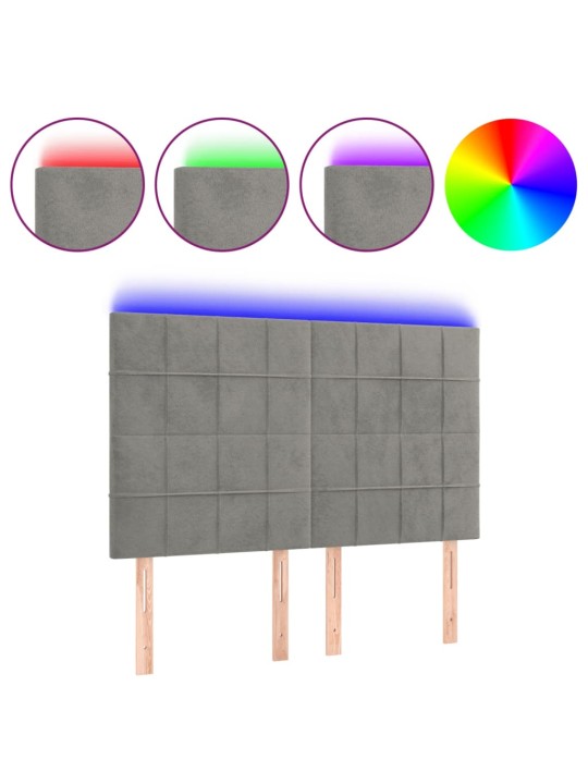 Čelo postele s LED světle šedé 144x5x118/128 cm samet