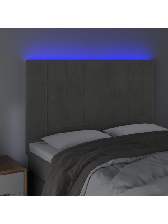 Čelo postele s LED světle šedé 144x5x118/128 cm samet