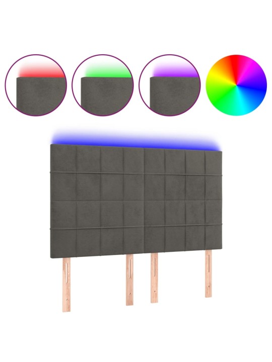 Čelo postele s LED tmavě šedé 144x5x118/128 cm samet