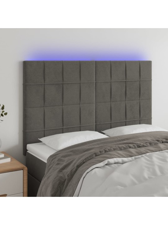 Čelo postele s LED tmavě šedé 144x5x118/128 cm samet