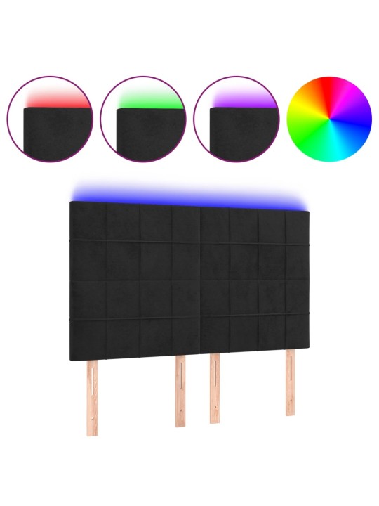 Čelo postele s led černé 144x5x118/128 cm samet