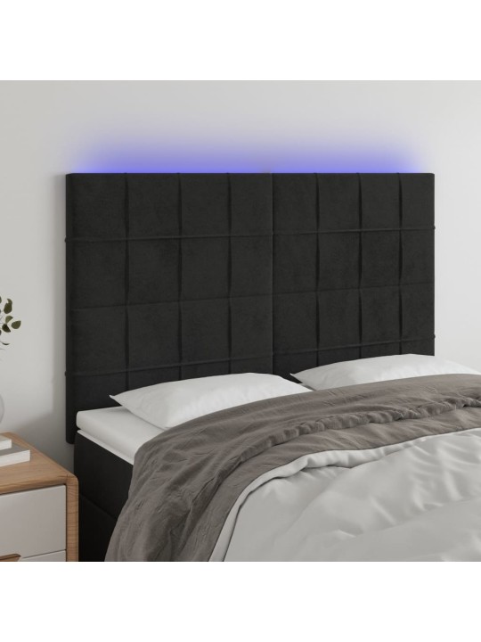 Čelo postele s led černé 144x5x118/128 cm samet