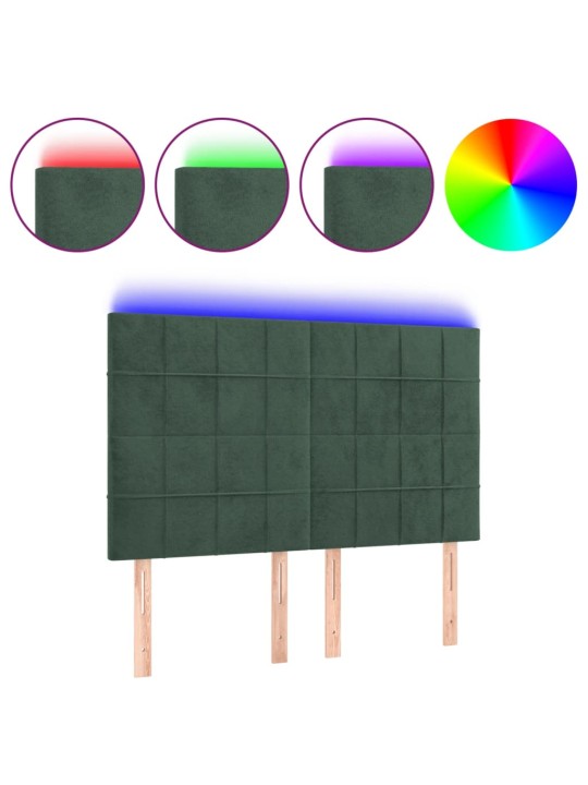 Čelo postele s led tmavě zelená 144x5x118/128 cm samet