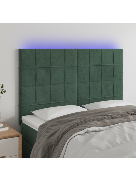Čelo postele s led tmavě zelená 144x5x118/128 cm samet