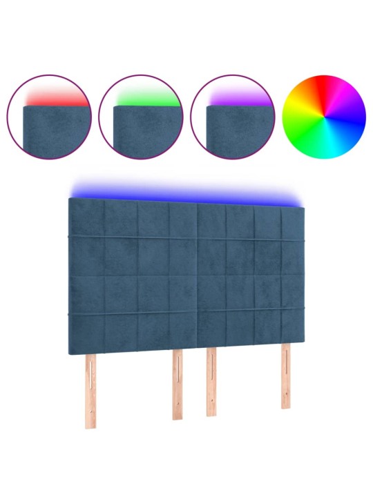 Čelo postele s led tmavě modré 144x5x118/128 cm samet