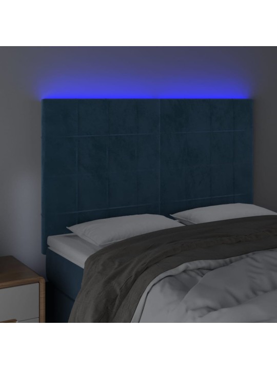 Čelo postele s led tmavě modré 144x5x118/128 cm samet