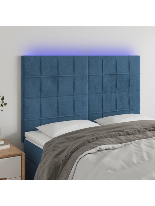 Čelo postele s led tmavě modré 144x5x118/128 cm samet
