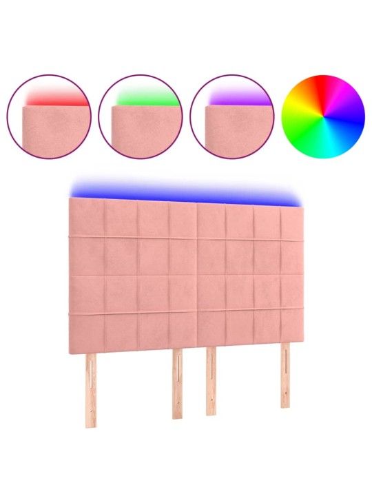 Čelo postele s led růžové 144x5x118/128 cm samet