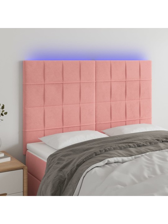 Čelo postele s led růžové 144x5x118/128 cm samet