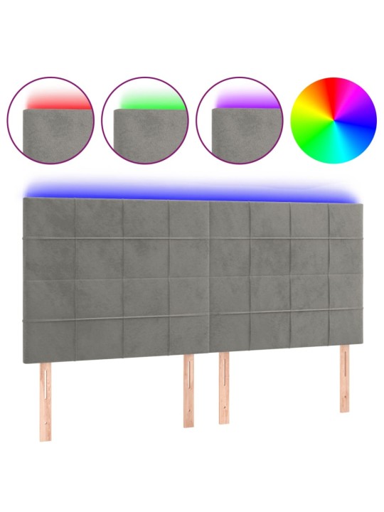 Čelo postele s LED světle šedé 160x5x118/128 cm samet
