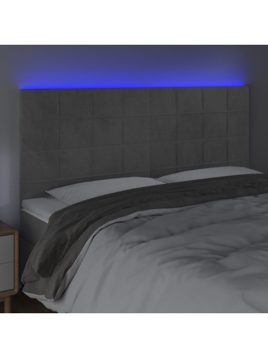 Čelo postele s LED světle šedé 160x5x118/128 cm samet