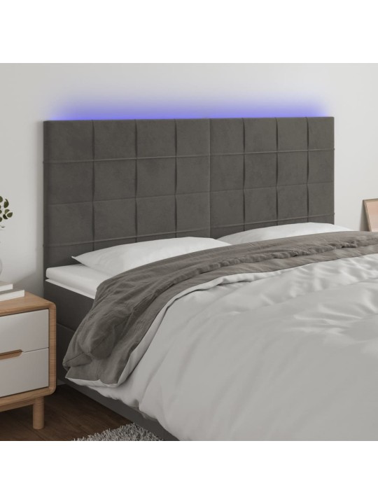 Čelo postele s LED tmavě šedé 160x5x118/128 cm samet