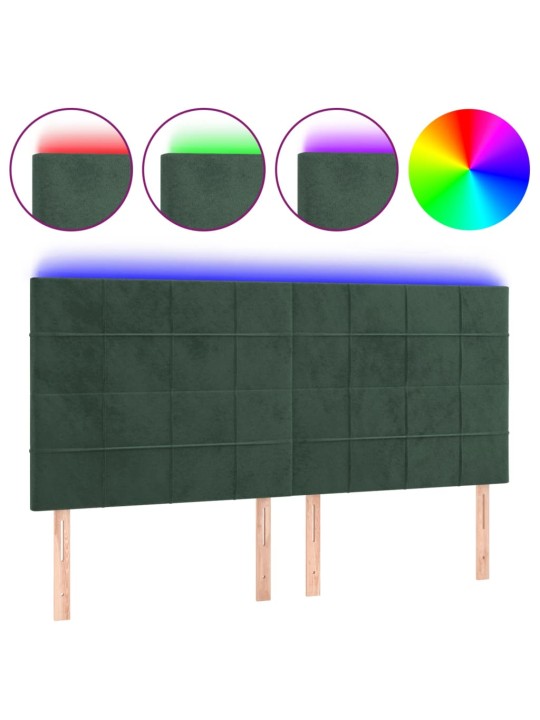 Čelo postele s led tmavě zelená 160x5x118/128 cm samet