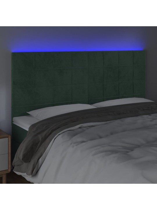 Čelo postele s led tmavě zelená 160x5x118/128 cm samet