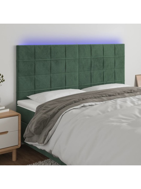 Čelo postele s led tmavě zelená 160x5x118/128 cm samet