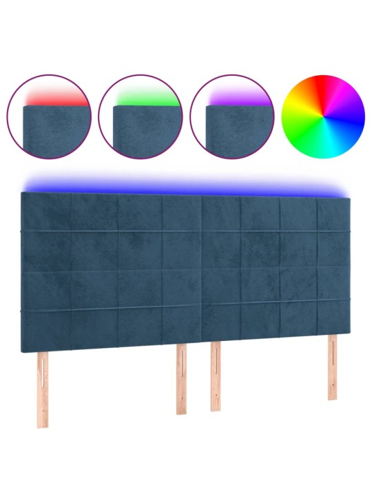 Čelo postele s led tmavě modré 160x5x118/128 cm samet