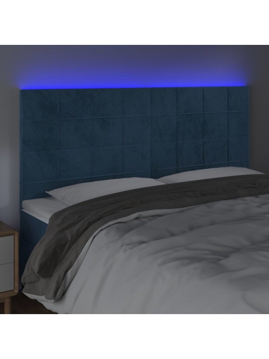 Čelo postele s led tmavě modré 160x5x118/128 cm samet