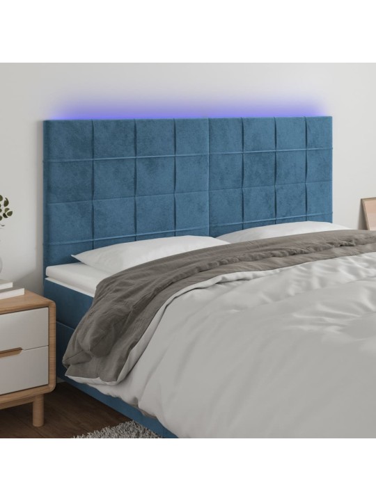 Čelo postele s led tmavě modré 160x5x118/128 cm samet