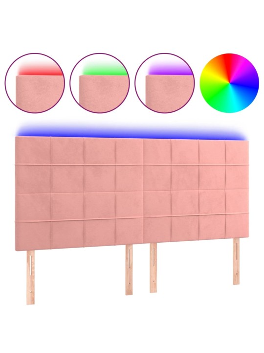Čelo postele s led růžové 160x5x118/128 cm samet