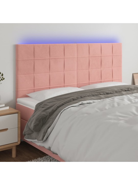 Čelo postele s led růžové 160x5x118/128 cm samet