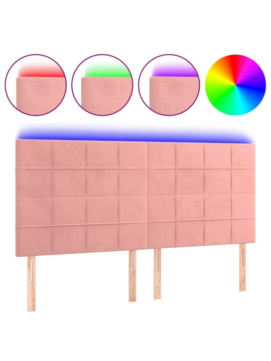 Čelo postele s led růžové 180x5x118/128 cm samet